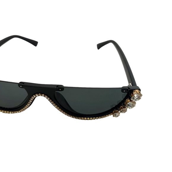 SUNGLASSES SUN GLASSES Shades Rhinestones Cat Eye Plastic Frames Bling Black - Picture 5 of 15